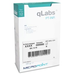 Testy qLabs 12 szt. do kontroli INR PT do Q1 Q2 Q3 z wbudowaną kontrolą jakości, pakowane indywidualnie.