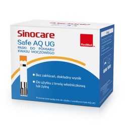 Sinocare Safe AQ UG Zestaw Startowy - glukometr Safe AQ UG, paski do glukozy 50szt. paski do kwasu moczowego 50szt. Lancety 28G 50szt.