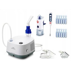 Inhalator Philips Respironics InnoSpire Essence + nebulizator SideStream + nebulizator Rino Shower + termometr Vedo Family + Sól fizjologiczna